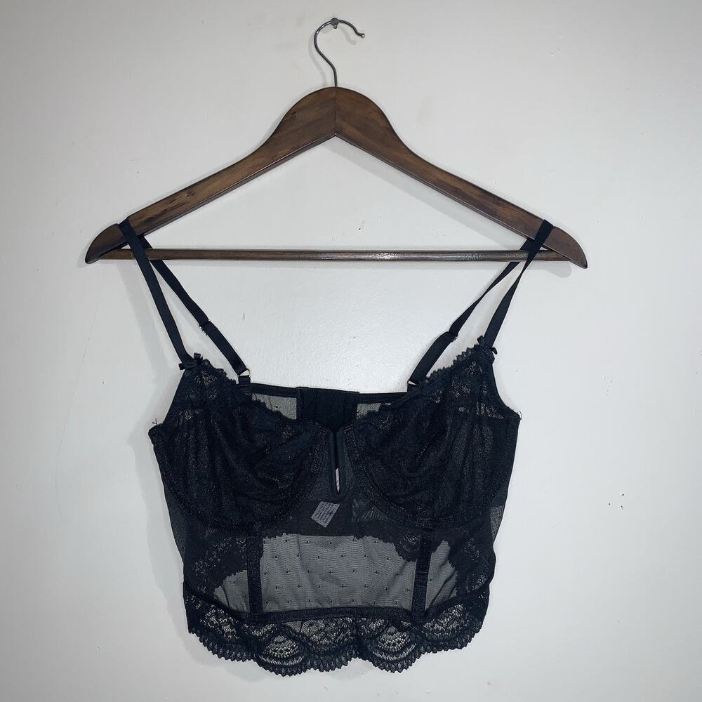 Auden Lace Sheer Long Line Bra Bralette Size Medium Black